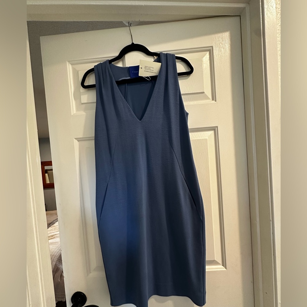NWT Winser London Crepe Jersey Shift Dress Blue Slate - Size S